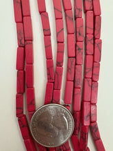 color enhanced howlite: pale red, 13x4x4mm 4 sided tube, 15" strand,  SOLD PER STRAND