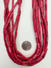 color enhanced howlite: pale red, 13x4x4mm 4 sided tube, 15" strand,  SOLD PER STRAND