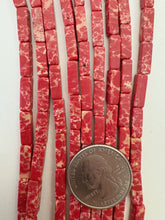 color enhanced impression jasper: pale red, 13x4x4mm 4 sided tube, 15" strand,  SOLD PER STRAND
