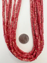 color enhanced impression jasper: pale red, 13x4x4mm 4 sided tube, 15" strand,  SOLD PER STRAND