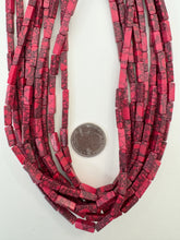 color enhanced howlite: dark pale red, 13x4x4mm 4 sided tube, 15" strand,  SOLD PER STRAND