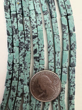 color enhanced jasper: pale green blue turquoise, 13x4x4mm 4 sided tube, 15" strand, SOLD PER STRAND