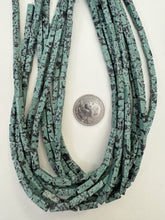 color enhanced jasper: pale green blue turquoise, 13x4x4mm 4 sided tube, 15" strand, SOLD PER STRAND