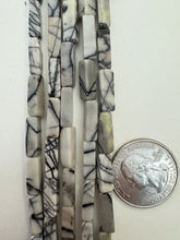 black zebra jasper, 13x4x4mm four sided tube, 15" strand,  SOLD PER STRAND