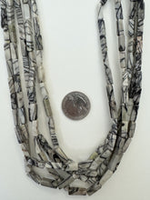 black zebra jasper, 13x4x4mm four sided tube, 15" strand,  SOLD PER STRAND