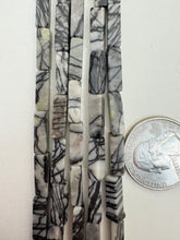 black zebra jasper, 13x4x4mm four sided tube, 15" strand,  SOLD PER STRAND