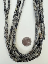 black zebra jasper, 13x4x4mm four sided tube, 15" strand,  SOLD PER STRAND