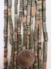 peach gray jasper, semi dull finish, 13x4x4mm four sided tube, 15" strand,  SOLD PER STRAND