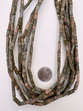peach gray jasper, semi dull finish, 13x4x4mm four sided tube, 15" strand,  SOLD PER STRAND