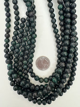 color enhanced serpentine: very dark green, 8mm round, 15" strand, SOLD PER STRAND