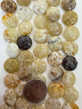 yellow opal, 16x16x6mm coin, 15" strand,   SOLD PER STRAND