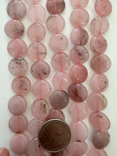 rose quartz, 15x15x5mm coin, 15" strand,  SOLD PER STRAND