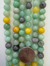 color enhanced quartz: green gray yellow multi, 10mm round, 15" strand, SOLD PER STRAND