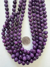 color enhanced serpentine: grape purple, 10mm round, 15" strand, SOLD PER STRAND