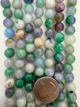color enhanced quartz: green off white purple, 10mm faceted round, 15" strand, SOLD PER STRAND