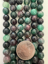 color enhanced quartz: dark blue green maroon, 10mm faceted round, 15" strand, SOLD PER STRAND