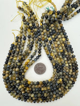 blue yellow tiger eye, 6mm round, 15" strand, sold per strand