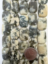 green feldspar graphic jasper, semi dull finish, 24x17x6mm rectangle, 15" strand,  SOLD PER STRAND