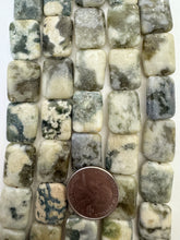 green feldspar graphic jasper, semi dull finish, 20x15x6mm rectangle, 15" strand,  SOLD PER STRAND