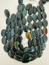 yellow green bloodstone, 29x20x5mm oval, 15" strand,  SOLD PER STRAND