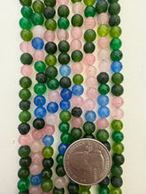 color enhance quartz: blue green pink mix, matte finish, 6mm round, 15" strand,  SOLD PER STRAND