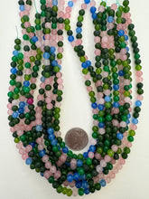 color enhance quartz: blue green pink mix, matte finish, 6mm round, 15" strand,  SOLD PER STRAND