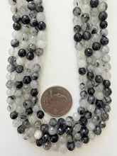 black rutilated quartz, 6mm faceted round, 15" strand, sold per strand
