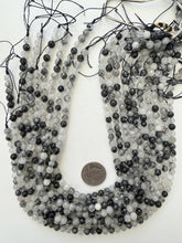 black rutilated quartz, 6mm faceted round, 15" strand, sold per strand