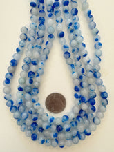 color enhanced quartz: blue off white, 8mm round, 15" strand,  SOLD PER STRAND