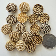 off white, hand carved framed woven motif, vintage stock chinese bone, 17x17x6mm coin, SOLD PER BEAD