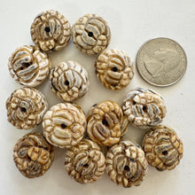 off white, hand carved painted tree branches 2 snake motif, vintage stock chinese bone, 19x19x12mm coin, SOLD PER BEAD