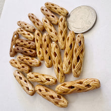 off white, hand carved woven motif, vintage stock chinese bone, 31x7x7mm tube, SOLD PER BEAD