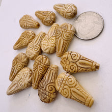off white, hand carved floral motif, vintage stock chinese bone, 27x16x8mm teardrop, SOLD PER BEAD