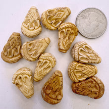 off white, hand carved eye diamond motif, vintage stock chinese bone, 22x16x6mm teardrop, SOLD PER BEAD
