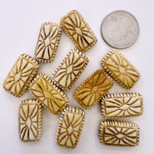 off white, hand carved sunburst motif, vintage stock chinese bone, 25x15x7mm rectangle, SOLD PER BEAD