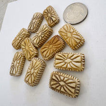 off white, hand carved sunburst motif, vintage stock chinese bone, 25x15x7mm rectangle, SOLD PER BEAD