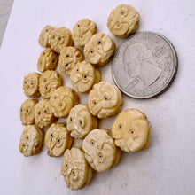 off white, hand carved owl motif, vintage stock chinese bone, 13x13x6mm coin, SOLD PER BEAD