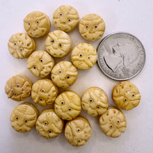 off white, hand carved dragon motif, vintage stock chinese bone, 13x13x6mm coin, SOLD PER BEAD