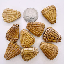 off white, hand carved bamboo motif, vintage stock chinese bone, 27x23x8mm fan teardrop, 1 hole to 3 hole, SOLD PER BEAD