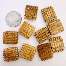 off white, hand carved bamboo motif, vintage stock chinese bone, 20x18x7mm rectangle, 2 hole, SOLD PER BEAD
