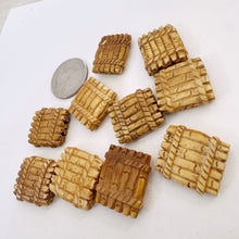 off white, hand carved bamboo motif, vintage stock chinese bone, 20x18x7mm rectangle, 2 hole, SOLD PER BEAD