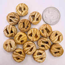 off white, hand carved overlapping leaves motif, vintage stock chinese bone, 17x17x6mm coin, SOLD PER BEAD