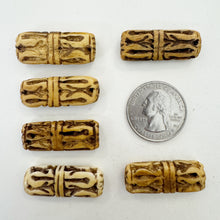 off white, hand carved flower bud motif, vintage stock chinese bone, 31x12x7mm rectangle, SOLD PER BEAD