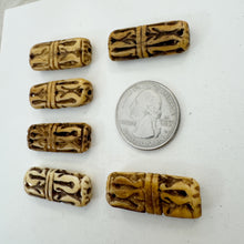 off white, hand carved flower bud motif, vintage stock chinese bone, 31x12x7mm rectangle, SOLD PER BEAD