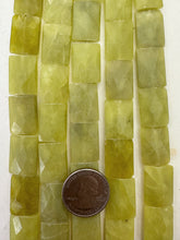 olive jade, 19x15x5mm faceted rectangle, 15" strand, SOLD PER STRAND