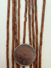goldstone (glass), 4x2mm bugle tube, 15" strand,  SOLD PER STRAND
