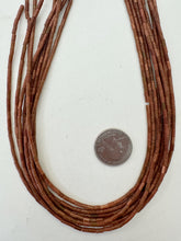 goldstone (glass), 4x2mm bugle tube, 15" strand,  SOLD PER STRAND
