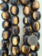 brown peach off white stripe motif, faux bone, vintage look resin, 23mm nugget round, 15" strand,  SOLD PER STRAND