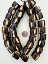 brown off white stripe motif, faux bone, vintage look resin, 26x22mm rondelle, 15" strand,  SOLD PER STRAND