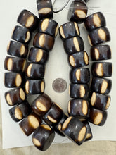 dark chocolate brown off white stripe, faux bone, vintage look resin, 32x22mm rondelle, 15" strand,  SOLD PER STRAND
